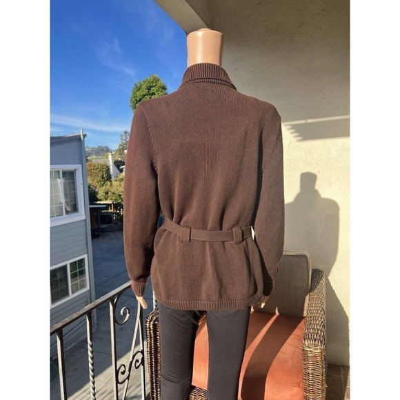 Lauren Jeans Co Ralph Lauren Sweater Shirt Top Brown Button Up Tie Waist Large - Picture 4 of 13